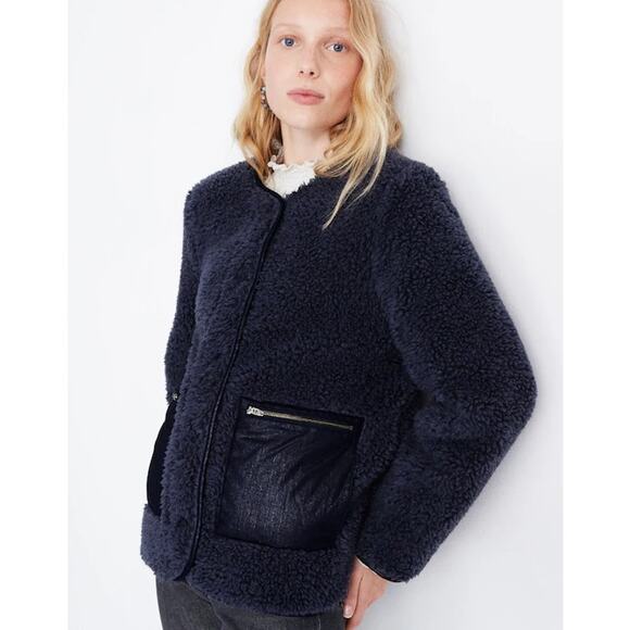 Madewell Sherpa Snap Jacket Size Medium Blue Cozy Warm Outerwear - Picture 1 of 9